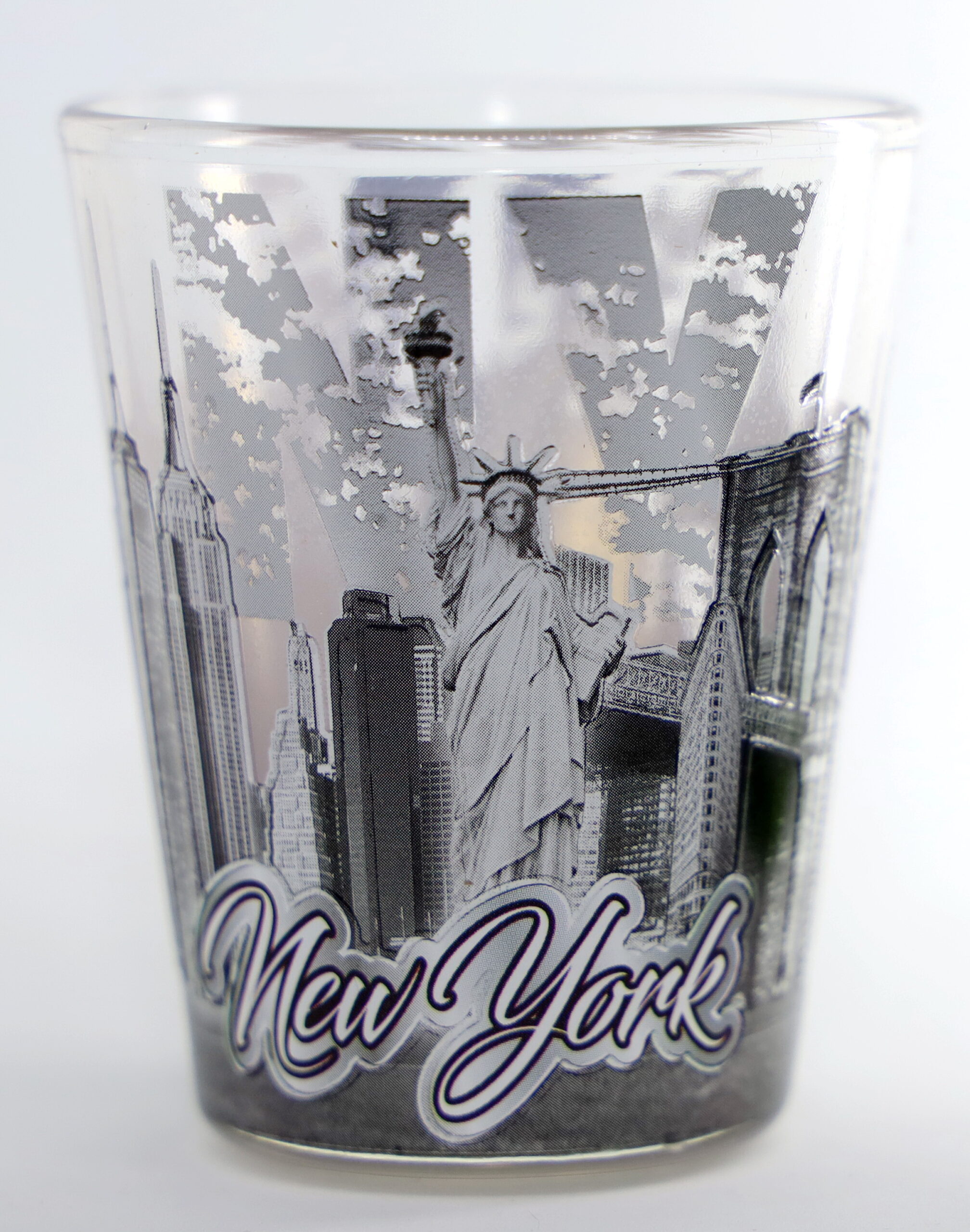 New York White and Silver Skyline SOL Shot Glass - World by Shotglass