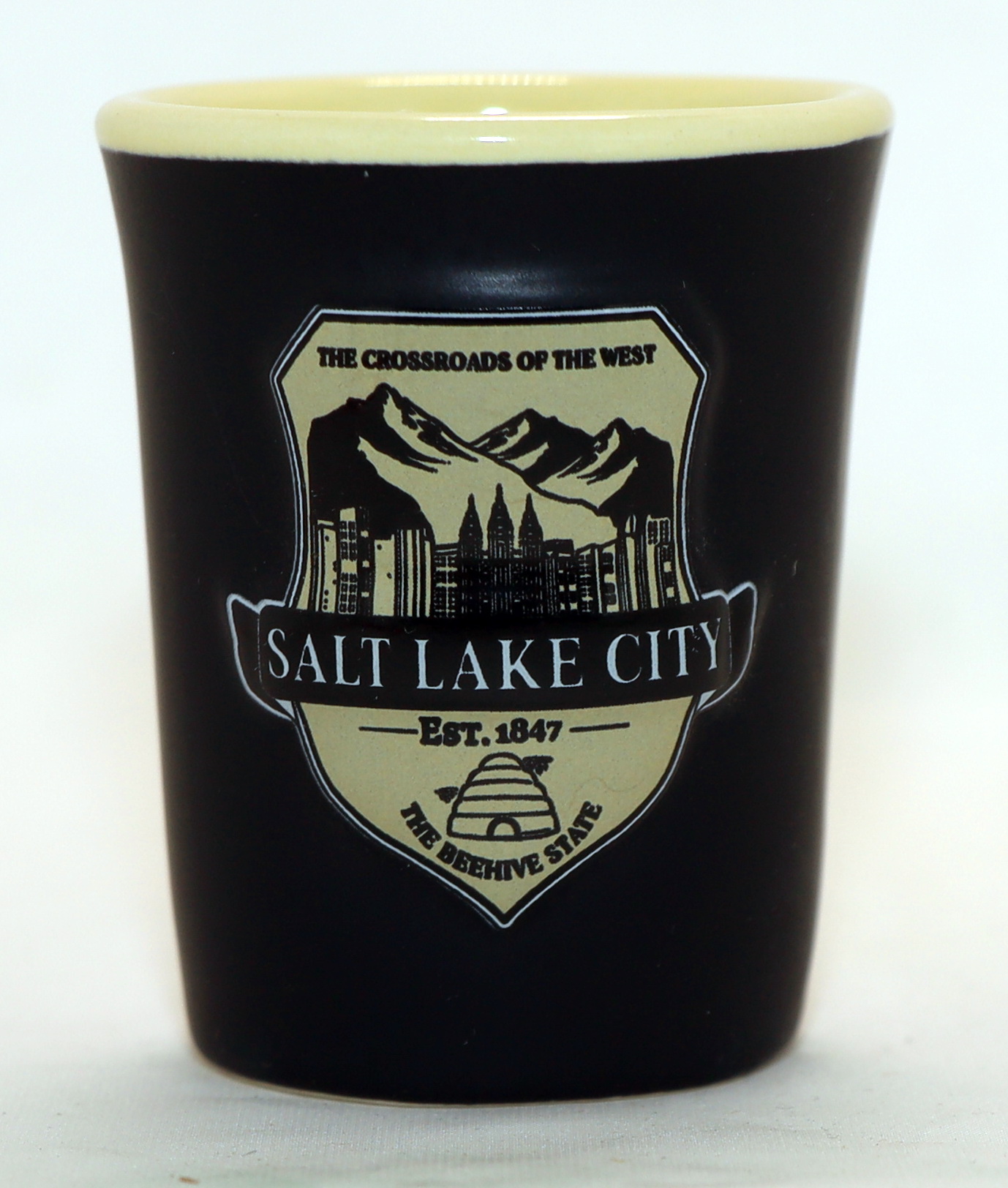 Salt Lake City Utah Black Beige Ceramic Shot Glass World by Shotglass