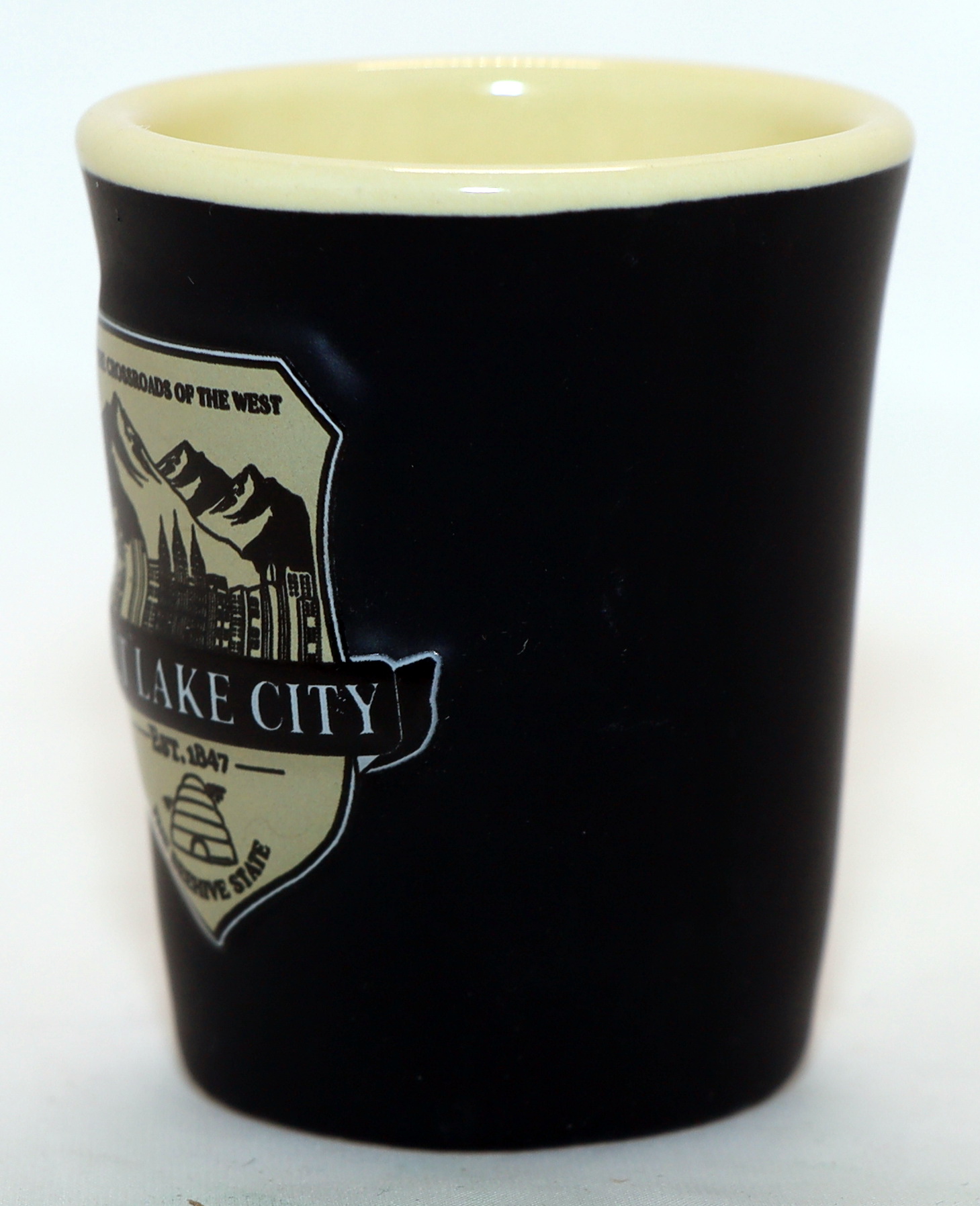 Salt Lake City Utah Black Beige Ceramic Shot Glass World by Shotglass